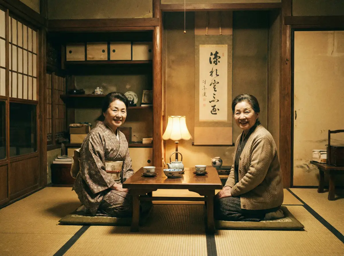 两位优雅的 [萝莉岛]萝莉岛永久地址::精品萝莉岛在线播放 在日式茶室中品茶交谈